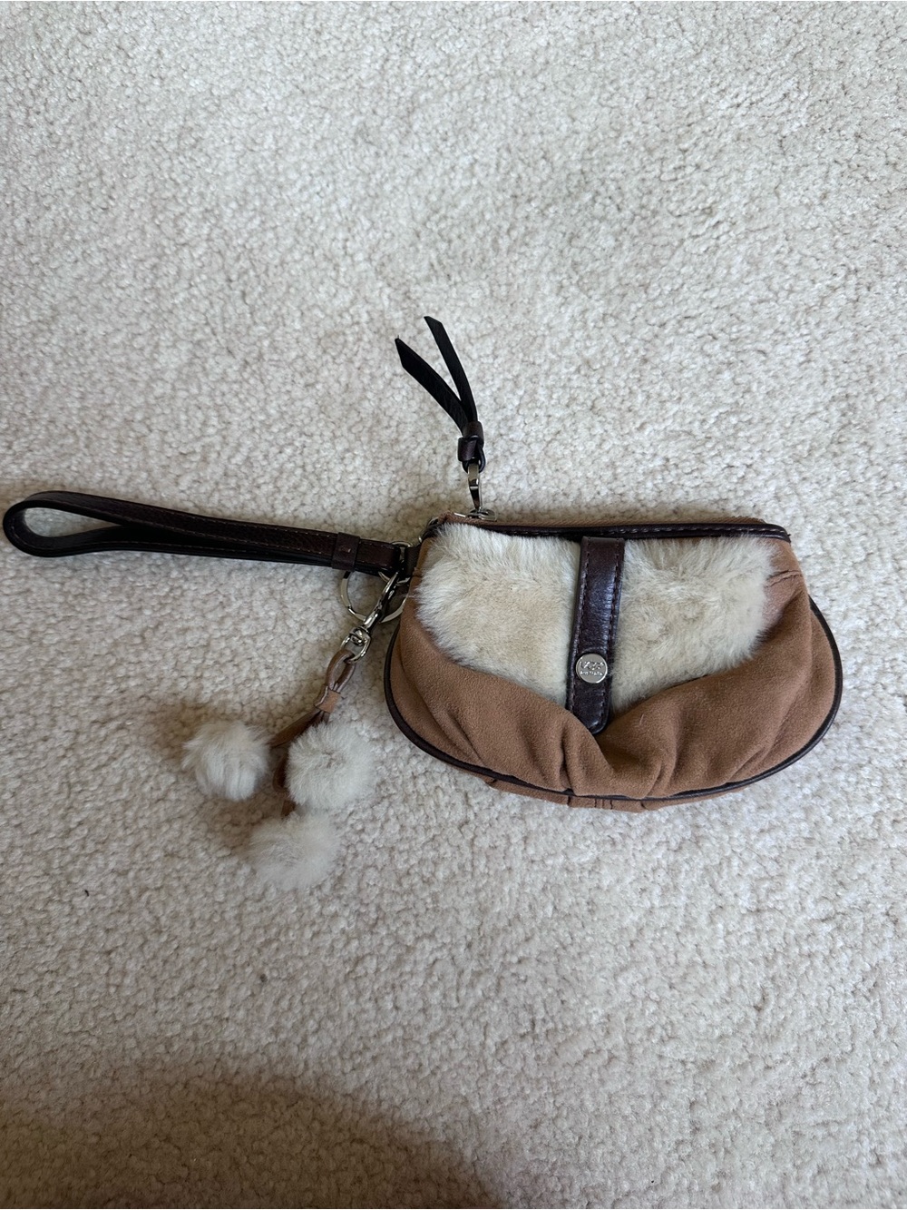 UGG Fur Accent Brown Wristlet Clutch